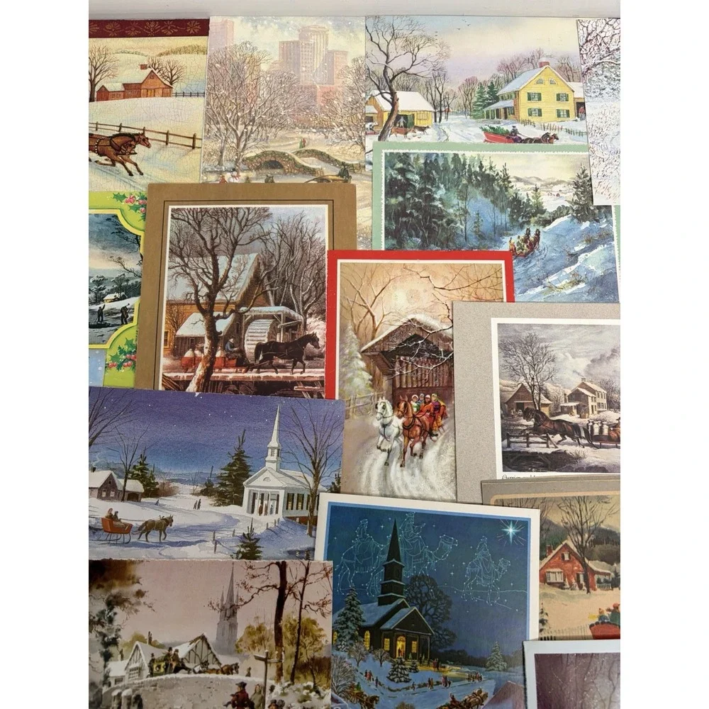 Vintage Christmas Cards Fronts ONLY Horses Scrapbooking Decoupage Lot 50+